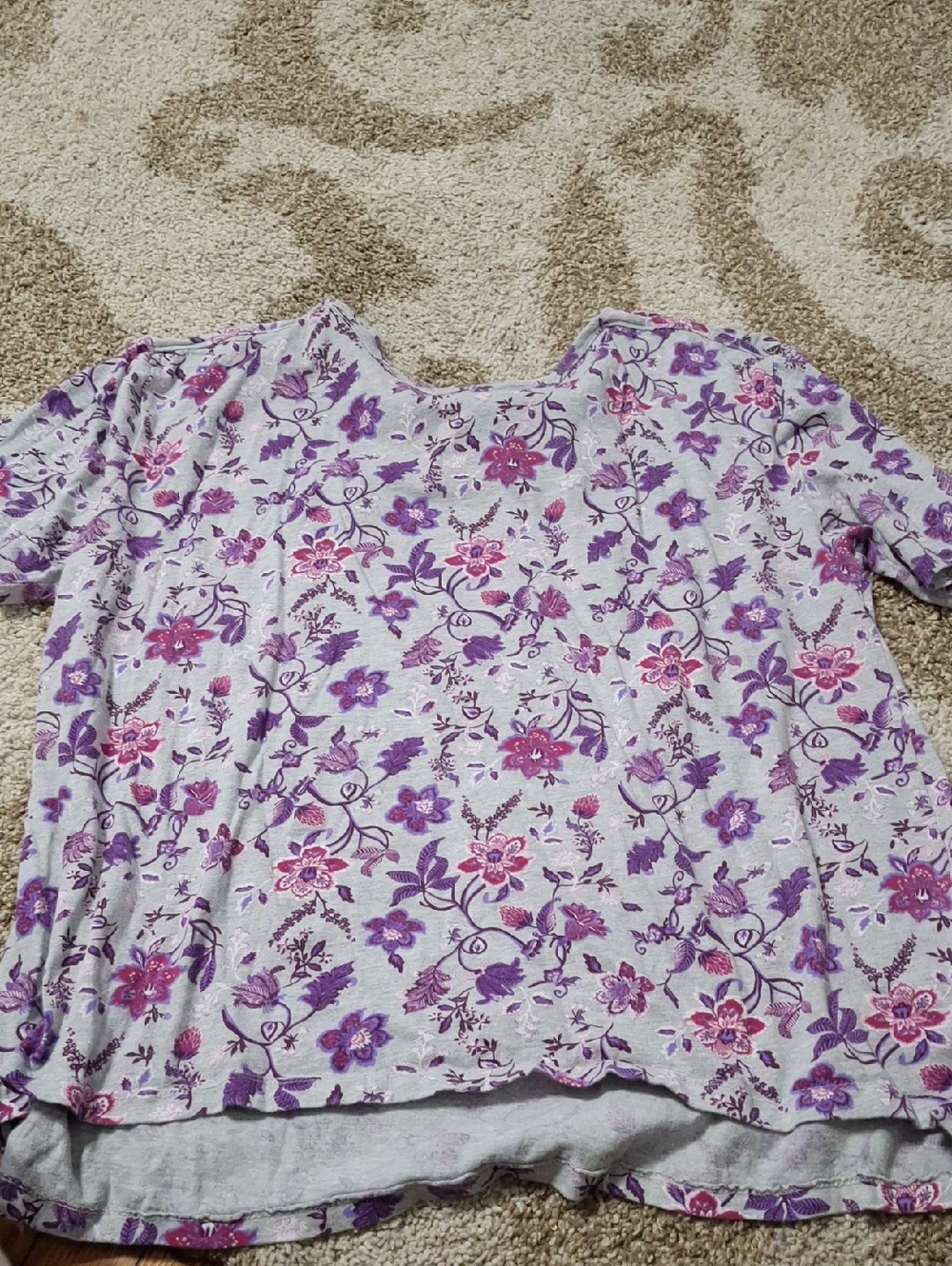 Woman Within Lavender Floral Short Sleeve Tee with Pink Accents